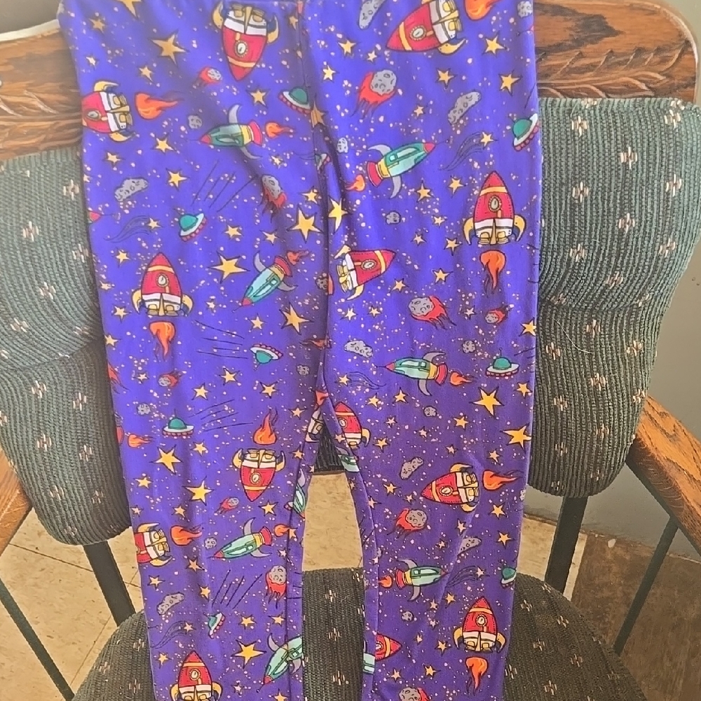 LuLaRoe Purple Space Rocket Leggings